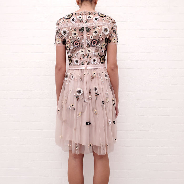 NEEDLE & THREAD FLORAL TULLE SEQUIN DRESS  - SIZE 8