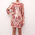 NEEDLE & THREAD ROSE GOLD & RED PATTERNED SEQUIN BEADED DRESS - SIZE 10