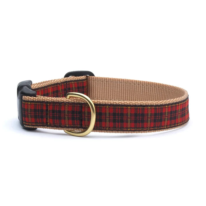 New Red Plaid Dog Collar (Optional Leash)