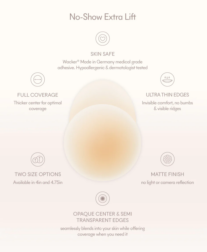 Product packaging with text detailing features and benefits on a light pink background