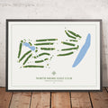A framed image of North Shore Golf Club in the style of a simple and modern golf course map