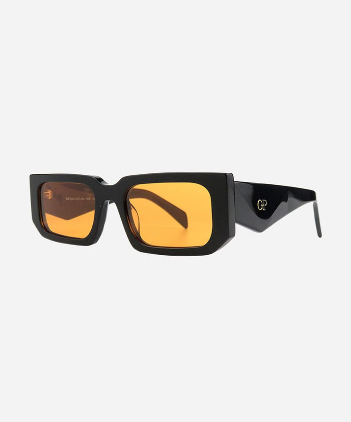 Sunglasses with black frame and orange lenses on a white background  #color_black