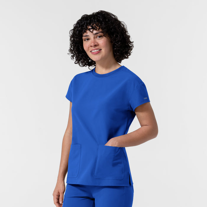 NURTUR Women's Cap Sleeve Crew Neck Scrub Top Royal side view