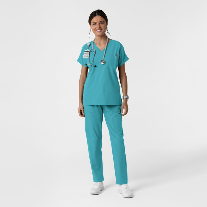 Nurtur Women's Drop Shoulder Tunic Scrub Top - Teal Blue