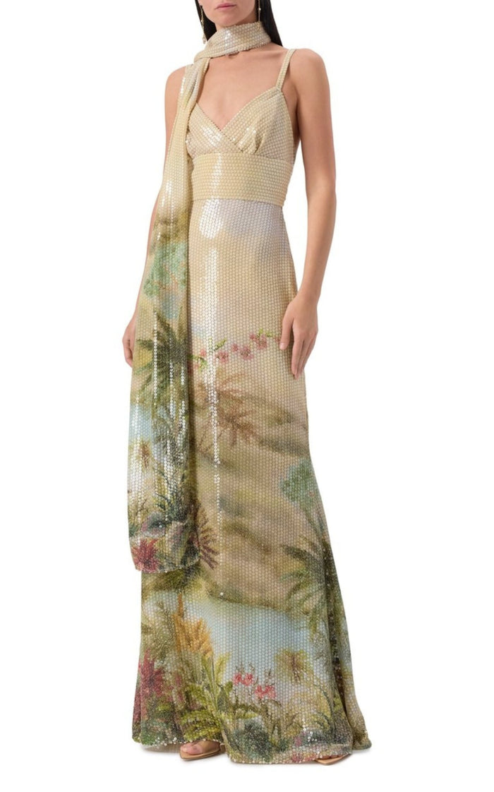 Elie Saab Oasis Sequin Printed Mermaid Gown - Runway Catalog