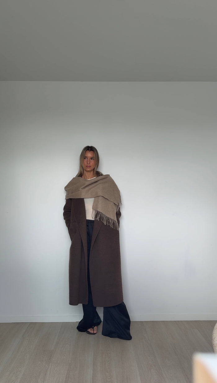 Oatmeal Pure Cashmere Tassel Scarf