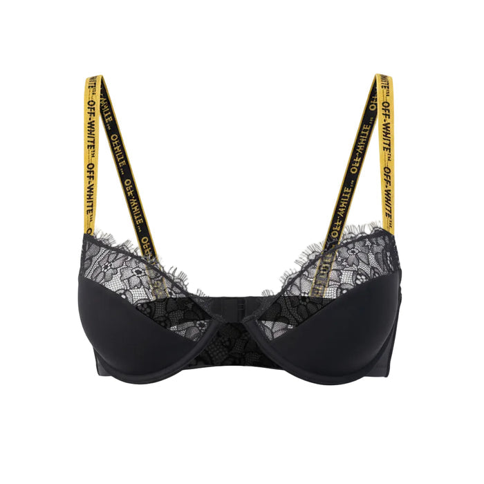 OFF-WHITE BLACK LACE LOGO BRA - SIZE 40
