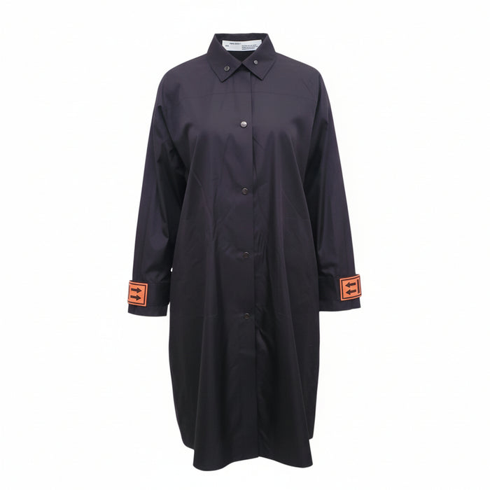 OFF-WHITE BLACK TRENCH COAT WITH ORANGE LOGO DETAIL - SIZE 40