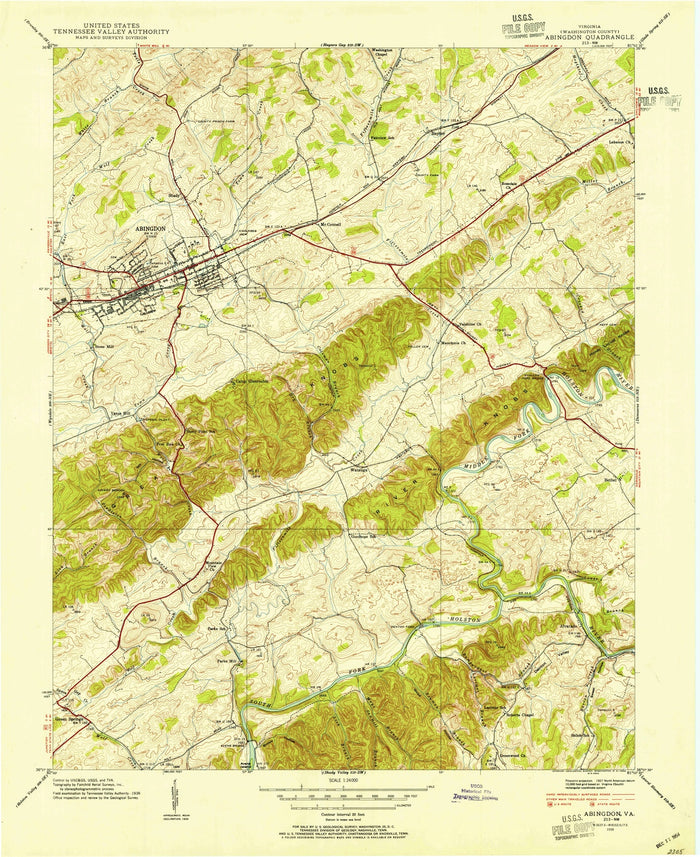 Old Map of Abingdon, Virginia by USGS, 1938 – Washington County, Holston River & Appalachians