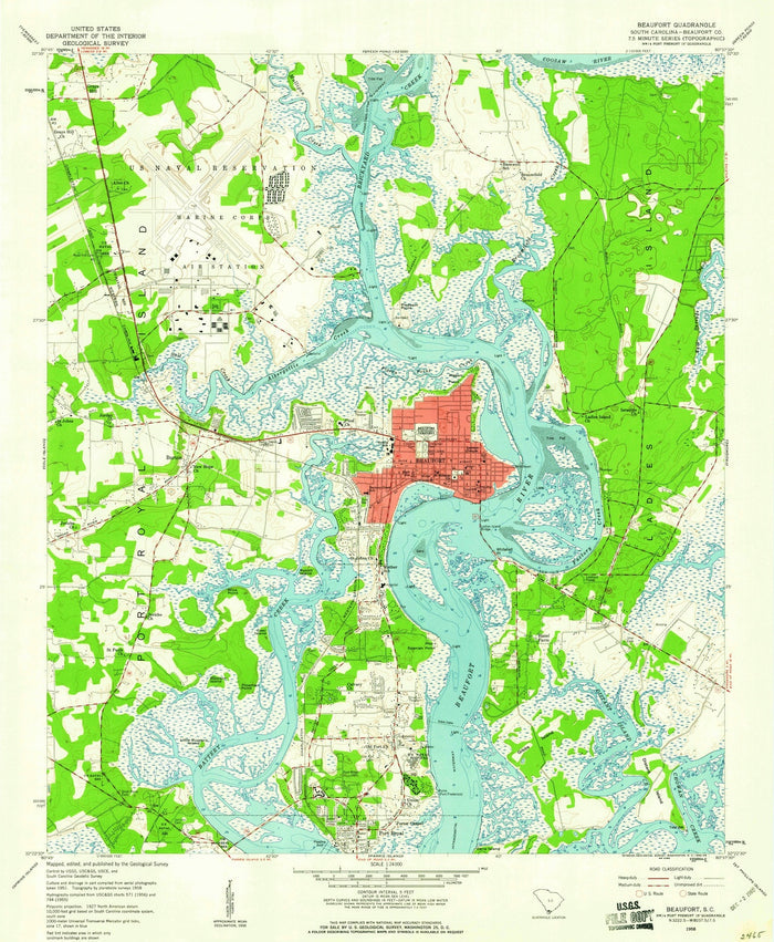 Old Map of Beaufort, South Carolina by USGS, 1958 – Port Royal, Parris Island & Lady's Island
