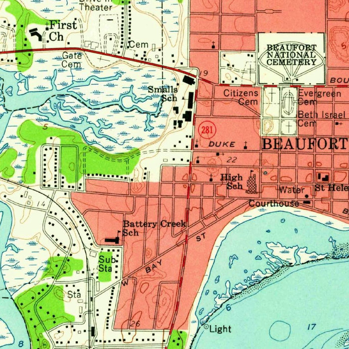Old Map of Beaufort, South Carolina by USGS, 1958 – Port Royal, Parris Island & Lady's Island