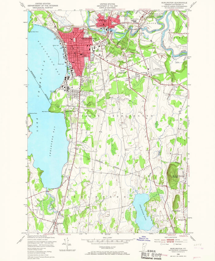 Old Map of Burlington, Vermont by USGS, 1948 – Shelburne, Lake Champlain & Winooski River