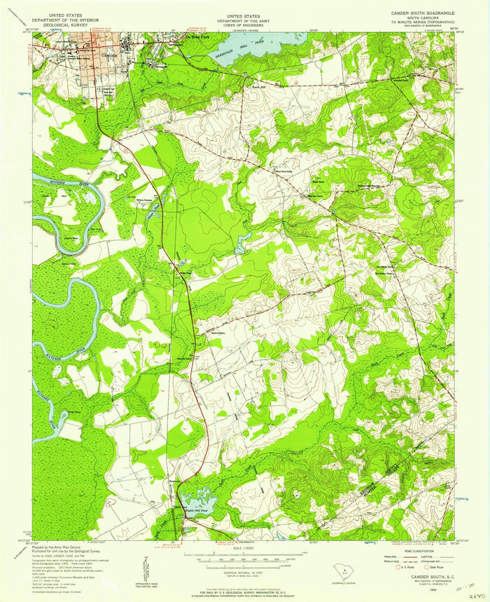 Old Map of Camden, South Carolina by USGS, 1953 – Wateree River & Lake Wateree