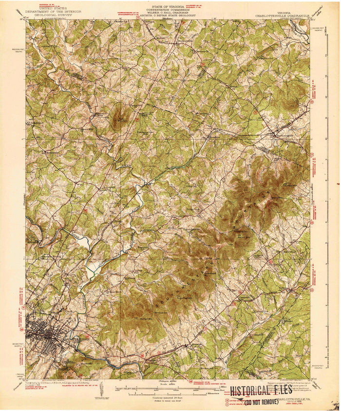 Old Map of Charlottesville, Virginia by USGS, 1939 – University of Virginia, Monticello & Rivanna River