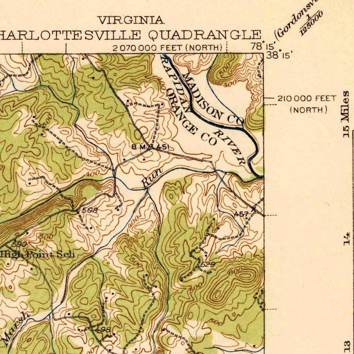 Old Map of Charlottesville, Virginia by USGS, 1939 – University of Virginia, Monticello & Rivanna River