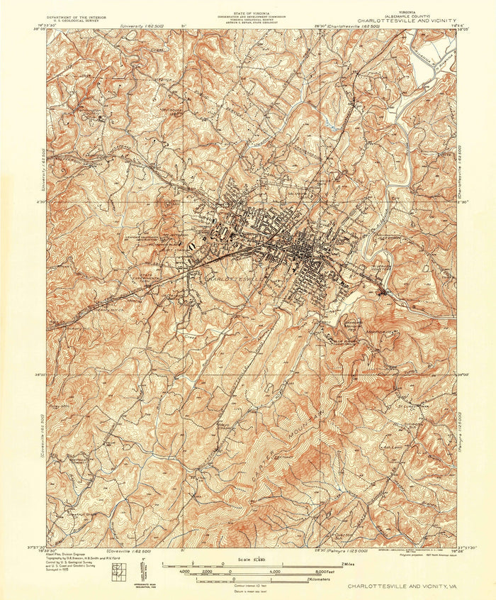 Old Map of Charlottesville, Virginia by USGS, 1960 – University of Virginia, Monticello & Rivanna River