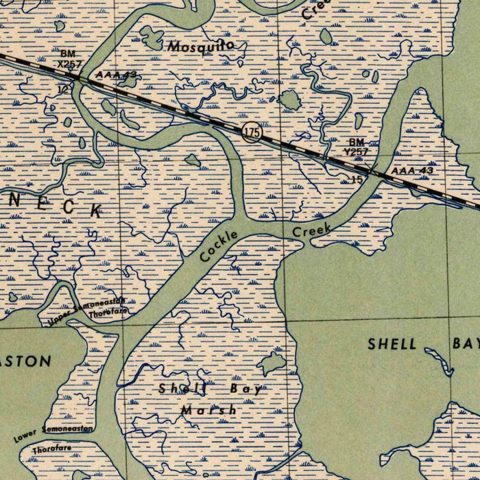 Old Map of Chincoteague, Virginia by USGS, 1943 – Wallops Island, Assateague Cove & Chincoteague Bay