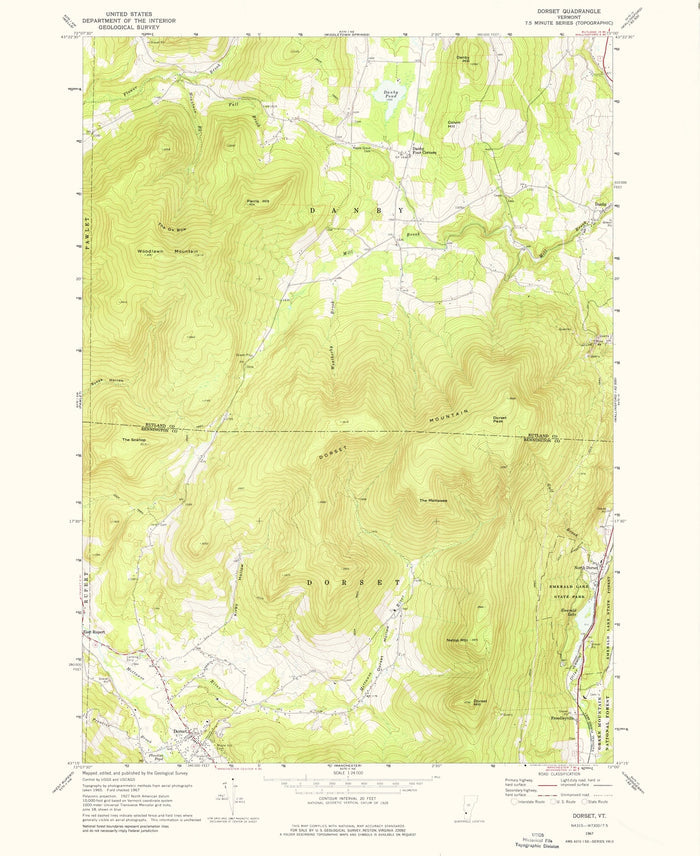 Old Map of Dorset, Vermont by USGS, 1967 – Manchester, Danby & Dorset Mountain