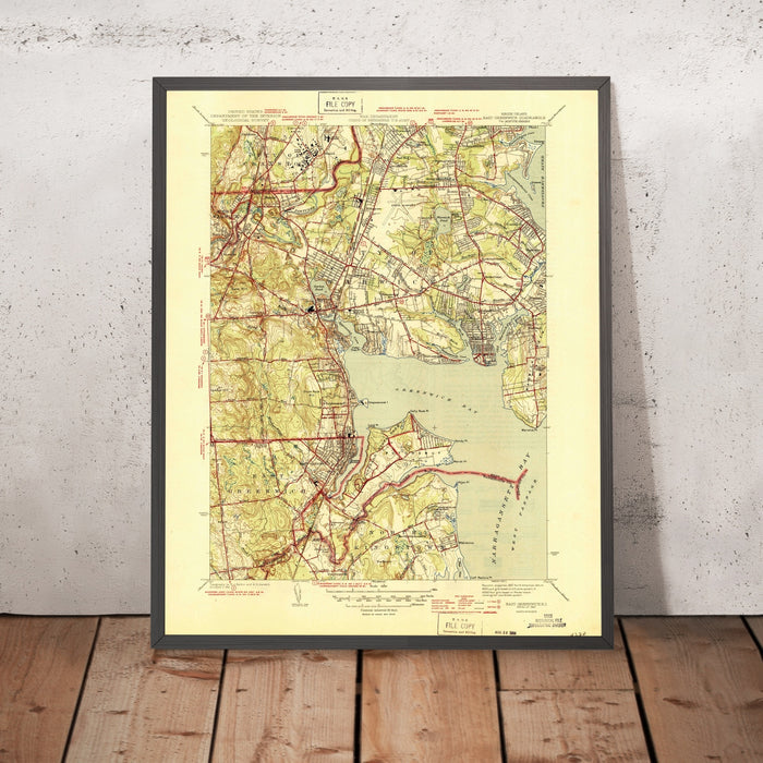 Old Map of East Greenwich, Rhode Island by USGS, 1944 – Warwick, Greenwich Bay & Narragansett Bay