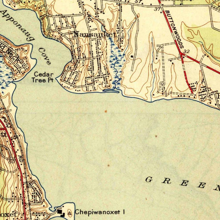 Old Map of East Greenwich, Rhode Island by USGS, 1944 – Warwick, Greenwich Bay & Narragansett Bay