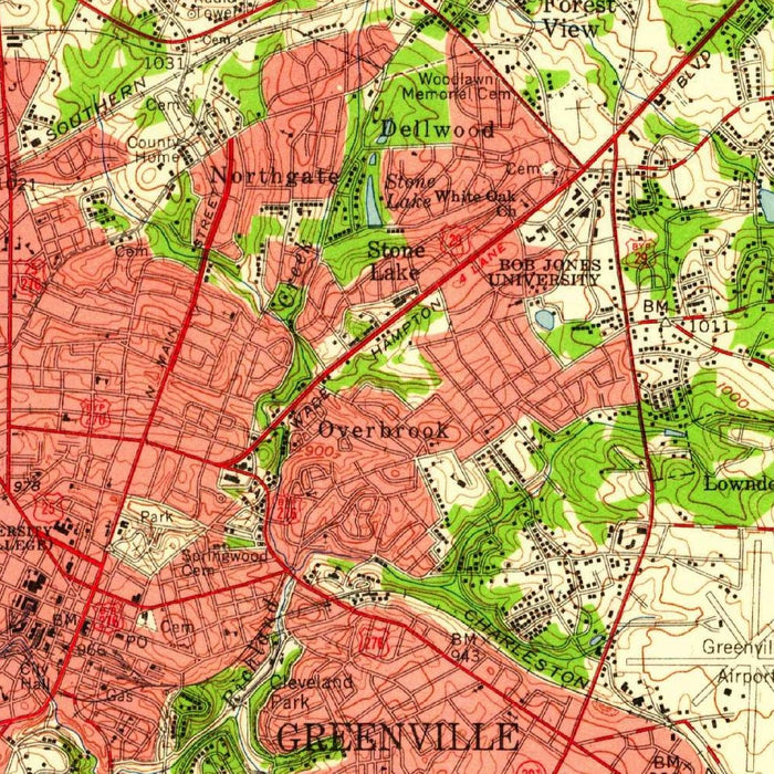 Old Map of Greenville, South Carolina by USGS, 1957 – Travelers Rest, Paris Mountain & Reedy River