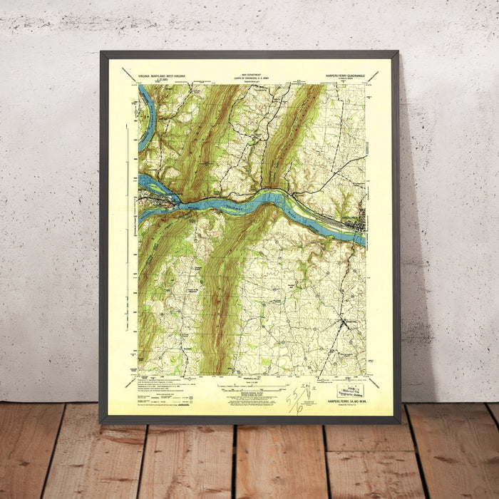 Old Map of Harpers Ferry, West Virginia by USGS, 1944 – Potomac & Shenandoah Rivers, Appalachian Trail