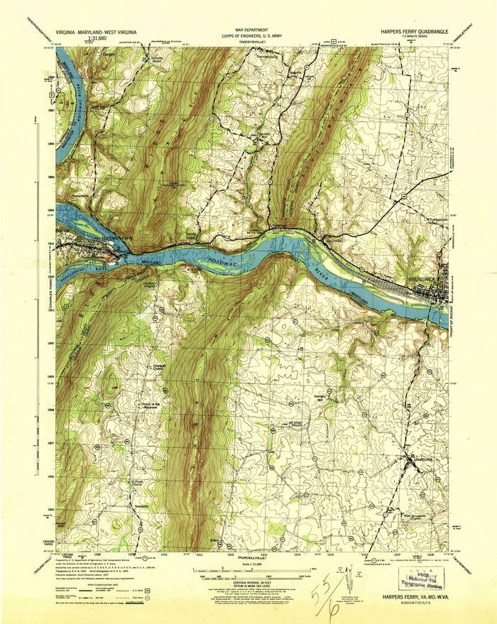 Old Map of Harpers Ferry, West Virginia by USGS, 1944 – Potomac & Shenandoah Rivers, Appalachian Trail