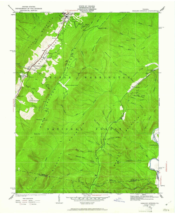 Old Map of Hot Springs, Virginia by USGS, 1931 – Healing Springs & George Washington National Forest