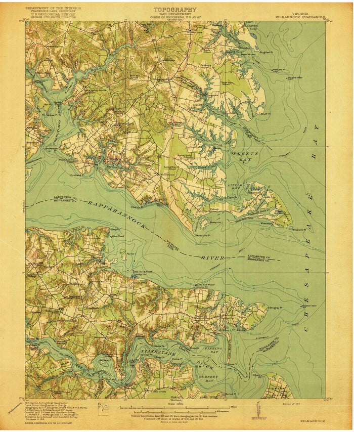 Old Map of Irvington, Virginia by USGS, 1917 – Rappahannock River, Kilmarnock & Chesapeake Bay