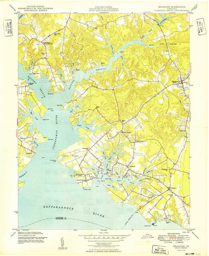 Old Map of Irvington, Virginia by USGS, 1949 – Rappahannock River & Kilmarnock