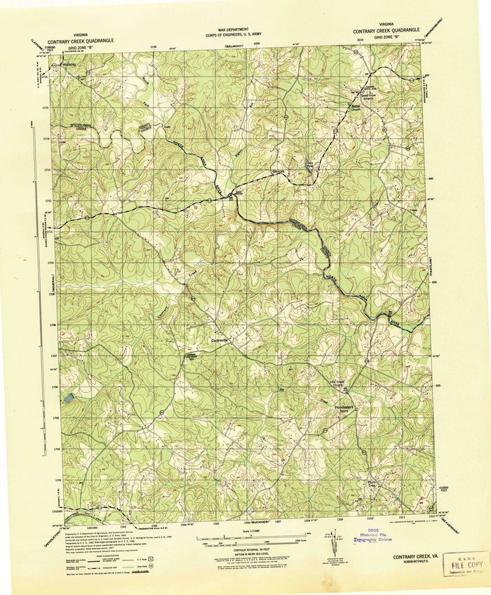 Old Map of Lake Anna, Virginia by USGS, 1942 – Contrary Creek, Route 208 & War Department Sites