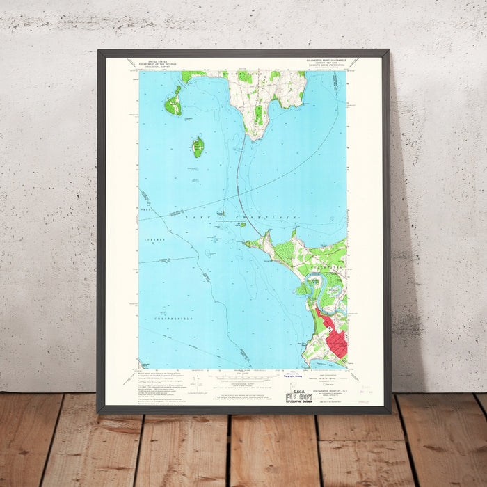 Old Map of Lake Champlain, Vermont by USGS, 1966 – Burlington, Colchester & South Hero Island