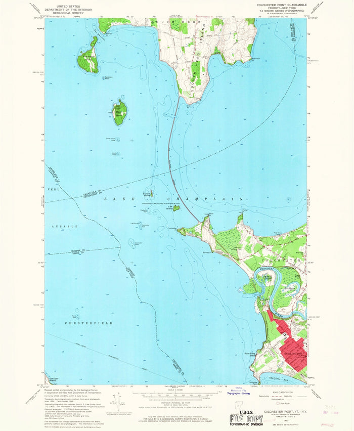 Old Map of Lake Champlain, Vermont by USGS, 1966 – Burlington, Colchester & South Hero Island