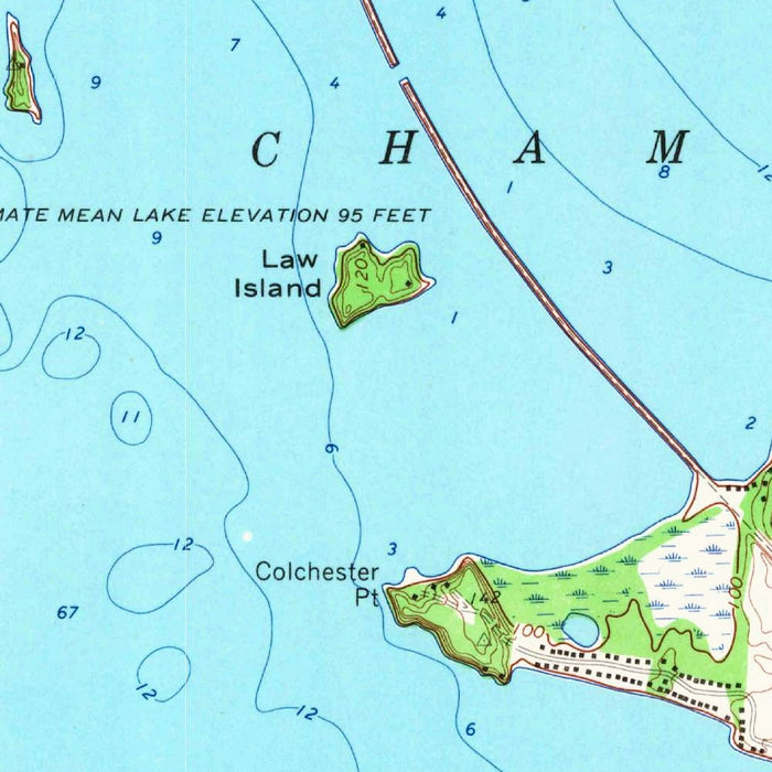 Old Map of Lake Champlain, Vermont by USGS, 1966 – Burlington, Colchester & South Hero Island