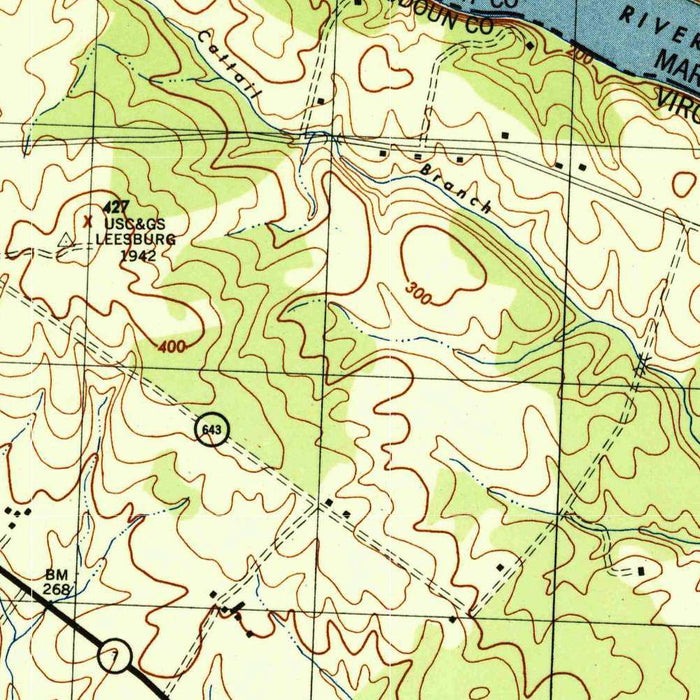 Old Map of Leesburg, Virginia by USGS, 1944 – Loudoun County, Ball's Bluff & Goose Creek