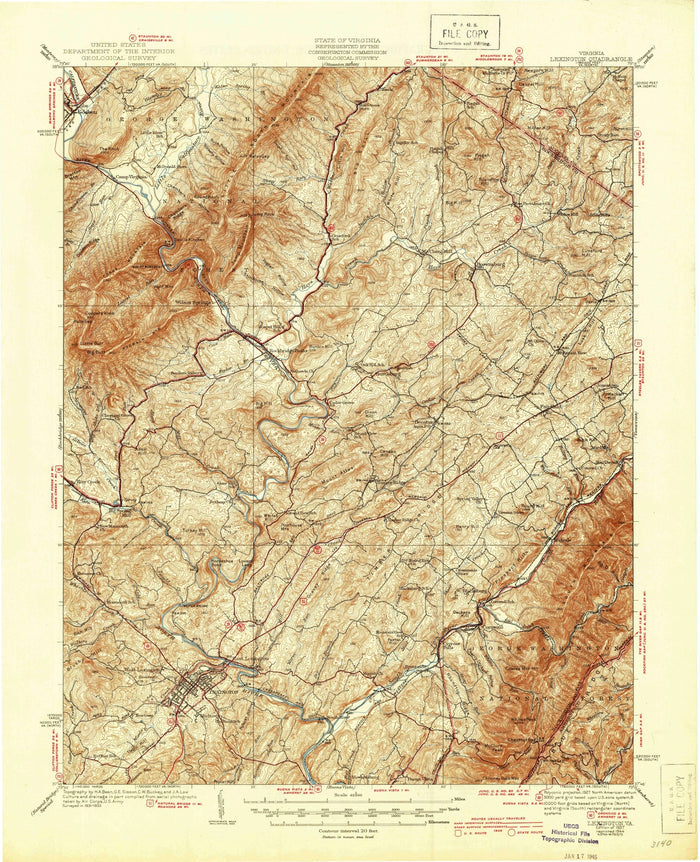 Old Map of Lexington, Virginia by USGS, 1937 – Blacksburg, Fredericksburg & Shenandoah National Park