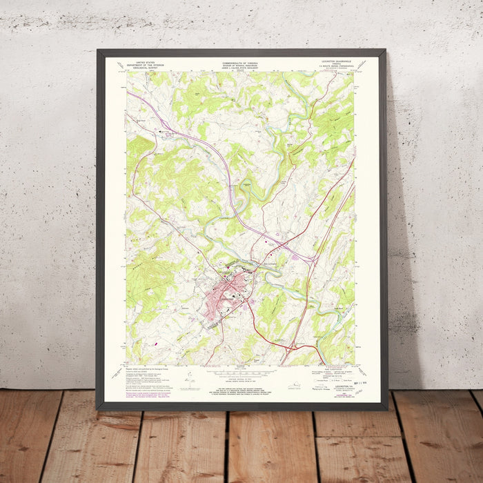 Old Map of Lexington, Virginia by USGS, 1967 – Virginia Military Institute, Washington and Lee & Natural Bridge