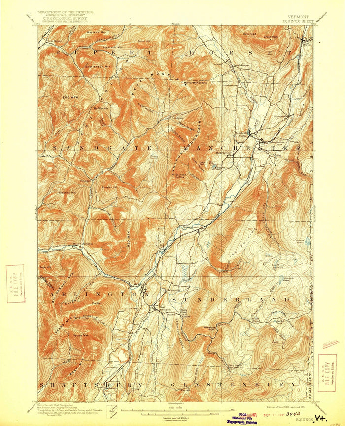 Old Map of Manchester, Vermont by USGS, 1900 – Dorset, Arlington & Equinox Mountain