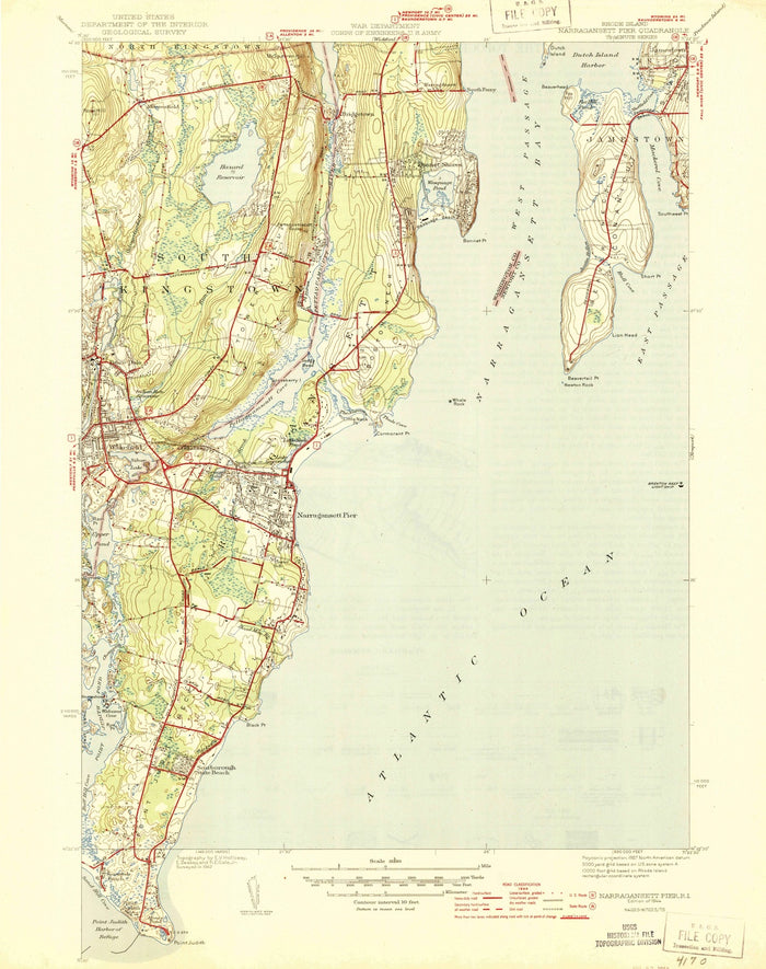 Old Map of Narragansett, Rhode Island by USGS, 1944 – South Kingstown, Point Judith & Scarborough Beach