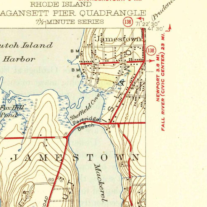 Old Map of Narragansett, Rhode Island by USGS, 1944 – South Kingstown, Point Judith & Scarborough Beach
