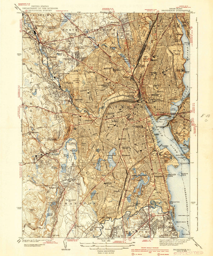 Old Map of Providence, Rhode Island by USGS, 1939 – Pawtucket, Cranston & Narragansett Bay
