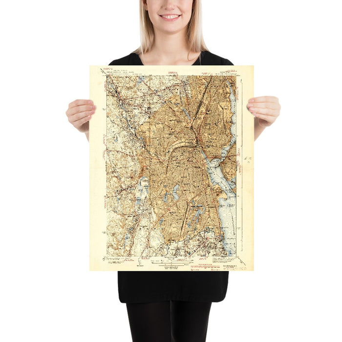 Old Map of Providence, Rhode Island by USGS, 1939 – Pawtucket, Cranston & Narragansett Bay