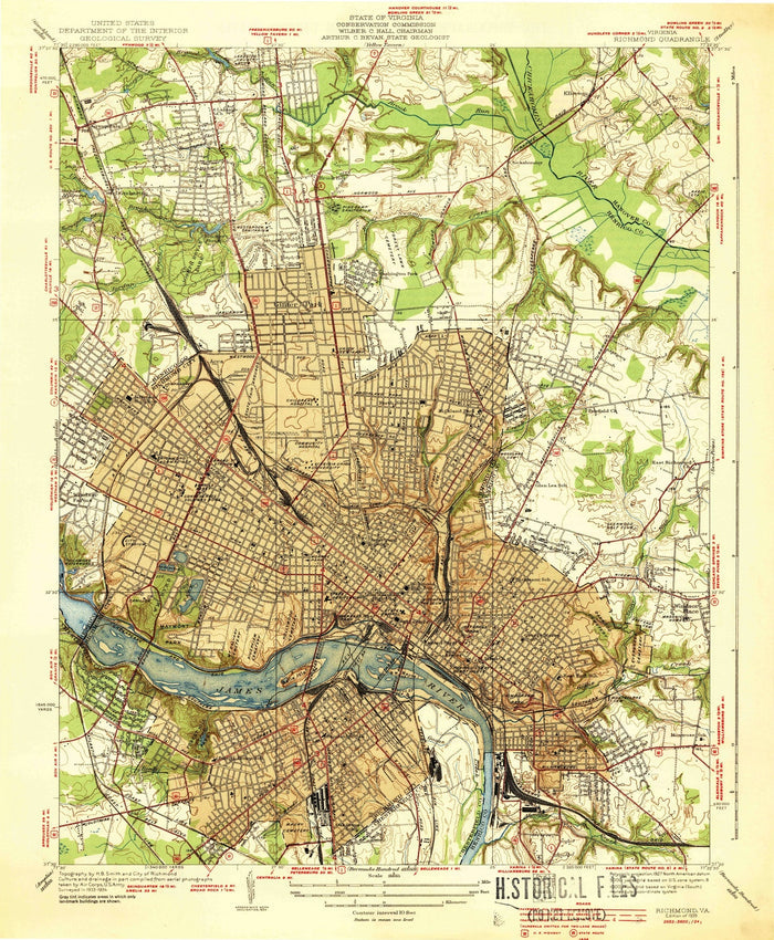 Old Map of Richmond, Virginia by USGS, 1939 – James River, Virginia State Capitol & Maymont