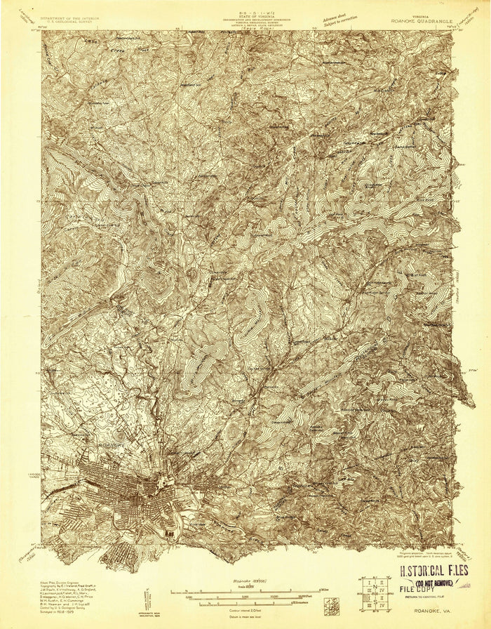 Old Map of Roanoke, Virginia by USGS, 1929 – Mill Mountain & Roanoke River