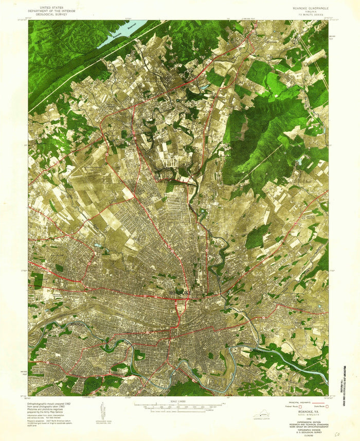 Old Map of Roanoke, Virginia by USGS, 1962 – Roanoke River & Mill Mountain