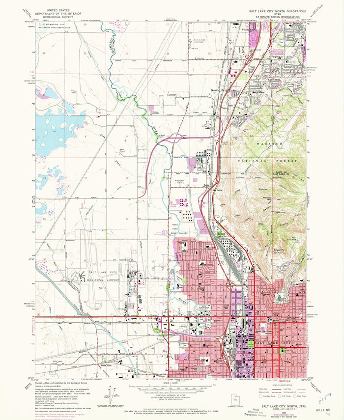 Old Map of Salt Lake City, Utah by USGS, 1963 – Great Salt Lake & Wasatch Mountains