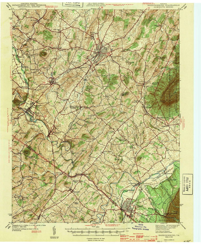 Old Map of Shenandoah Valley, Virginia by USGS, 1943 – Harrisonburg & Massanutten Mountain