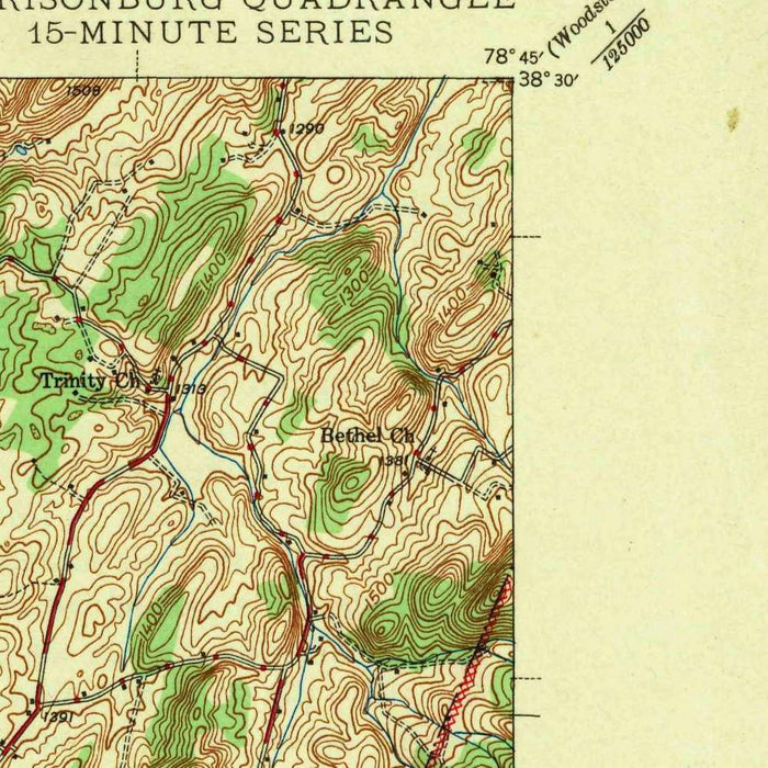 Old Map of Shenandoah Valley, Virginia by USGS, 1943 – Harrisonburg & Massanutten Mountain