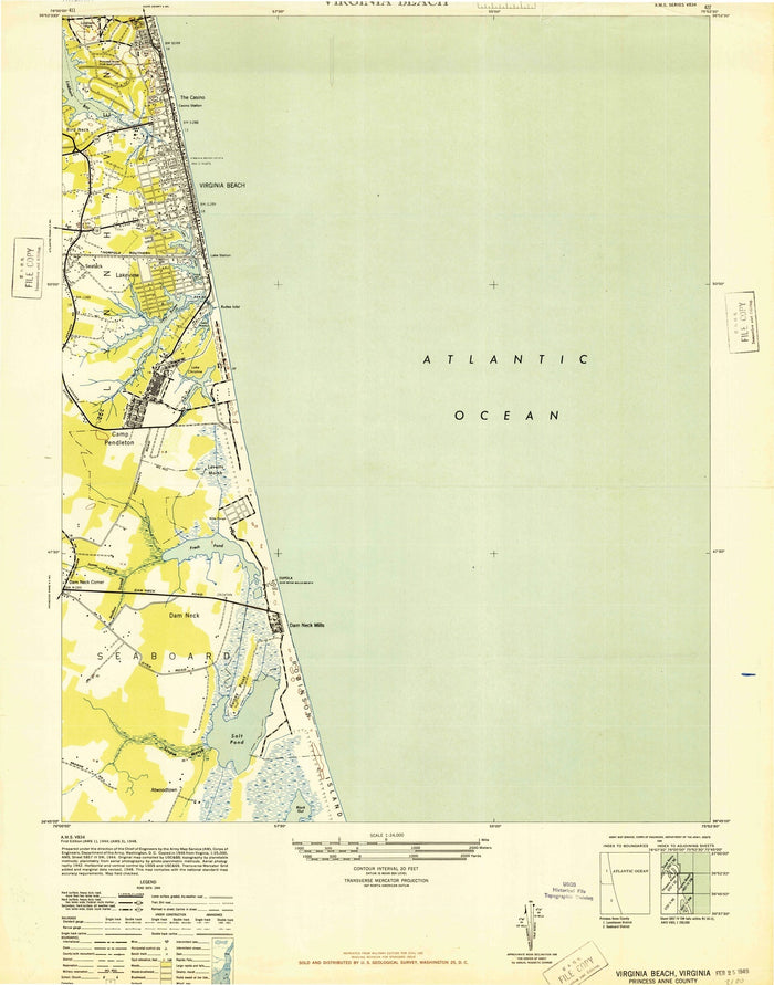 Old Map of Virginia Beach, Virginia, 1948 by USGS – Camp Pendleton, Lynnhaven & Atlantic Ocean