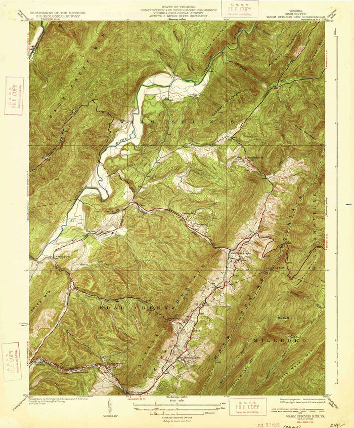 Old Map of Warm Springs, Virginia by USGS, 1933 – Hot Springs, Millboro & Bath County